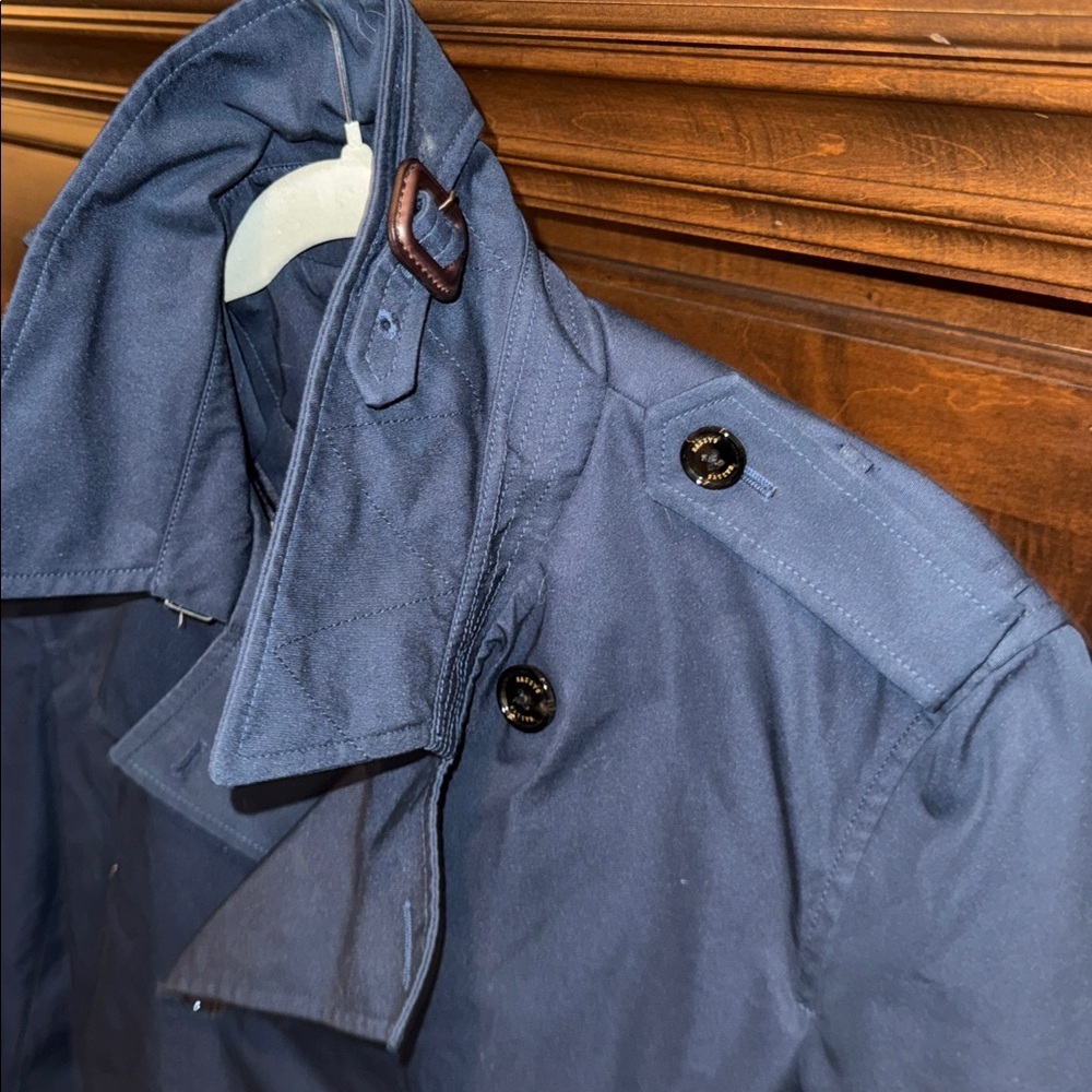 Navy blue short trenchcoat preppy classic nautical timeless high quality est S - Picture 3 of 14